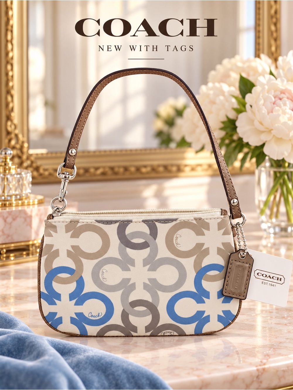 Coach Vintage Y2K Op Art Signature Wristlet Blue Gray Beige NWT - Picture 5 of 14